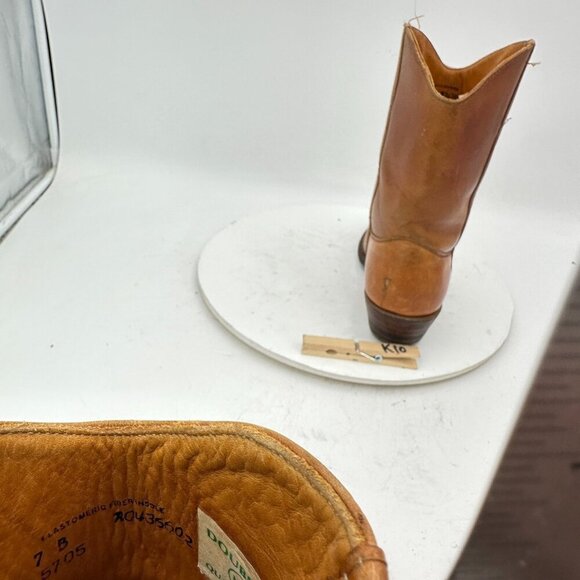 Double-H Women Size 7B Brown Tan Leather Pull On Low Heel Western Cowboy Boot - Picture 12 of 14